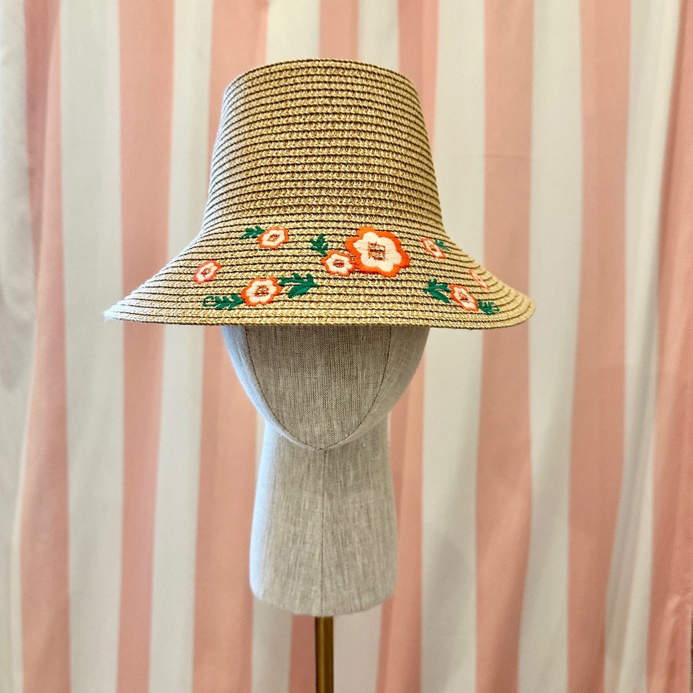 Janie and Jack embroidered liberty London flower straw bucket hat 2-3T